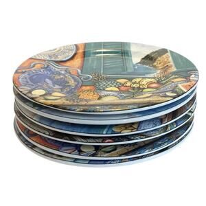 Vintage Sakura Vista Sarina Set of 6 Earthenware Dessert Multicolored Plates